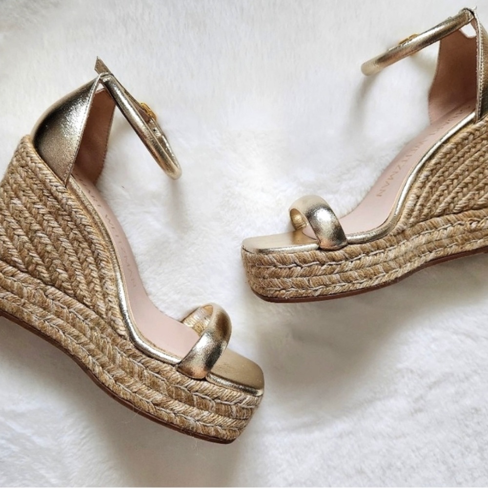 Stuart Weitzman Gold wedge sandals